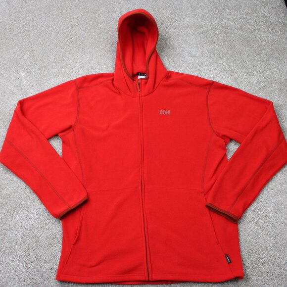 Helly Hansen Hoodie Mens XL Red Polartec Full Zip Fleece Hooded Sweatshirt - Picture 1 of 13